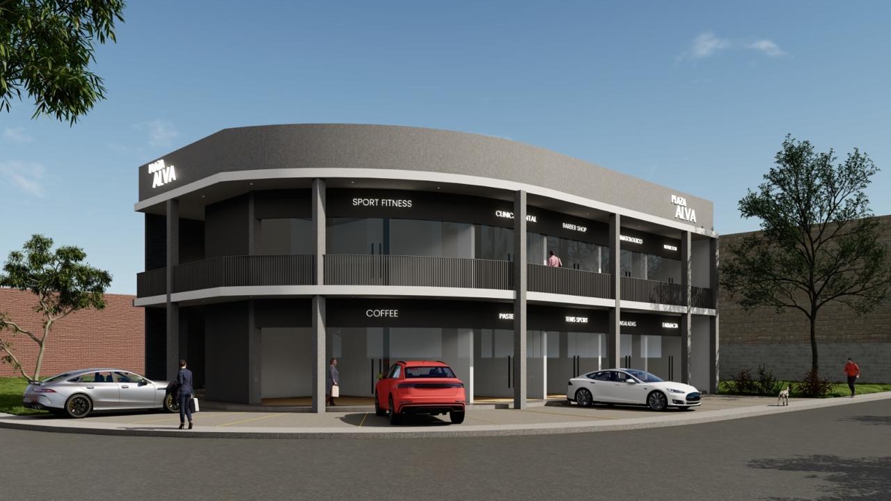Render fachada Plaza Alva, vista frontal en esquina